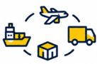 Avión, buque y camión representando el transporte multimodal